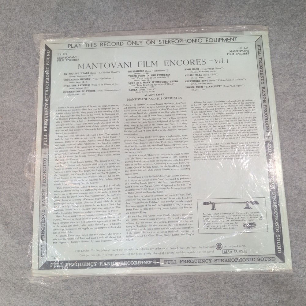 Mantovani Film Encores Volume 1 Vinyl LP London Records PS 124 Stereophonic - Picture 2 of 6